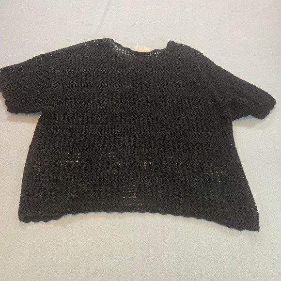 Teddi Vintage Black Crochet Knit Floral Cross Stitch Cardigan Sweater XL - Picture 2 of 5